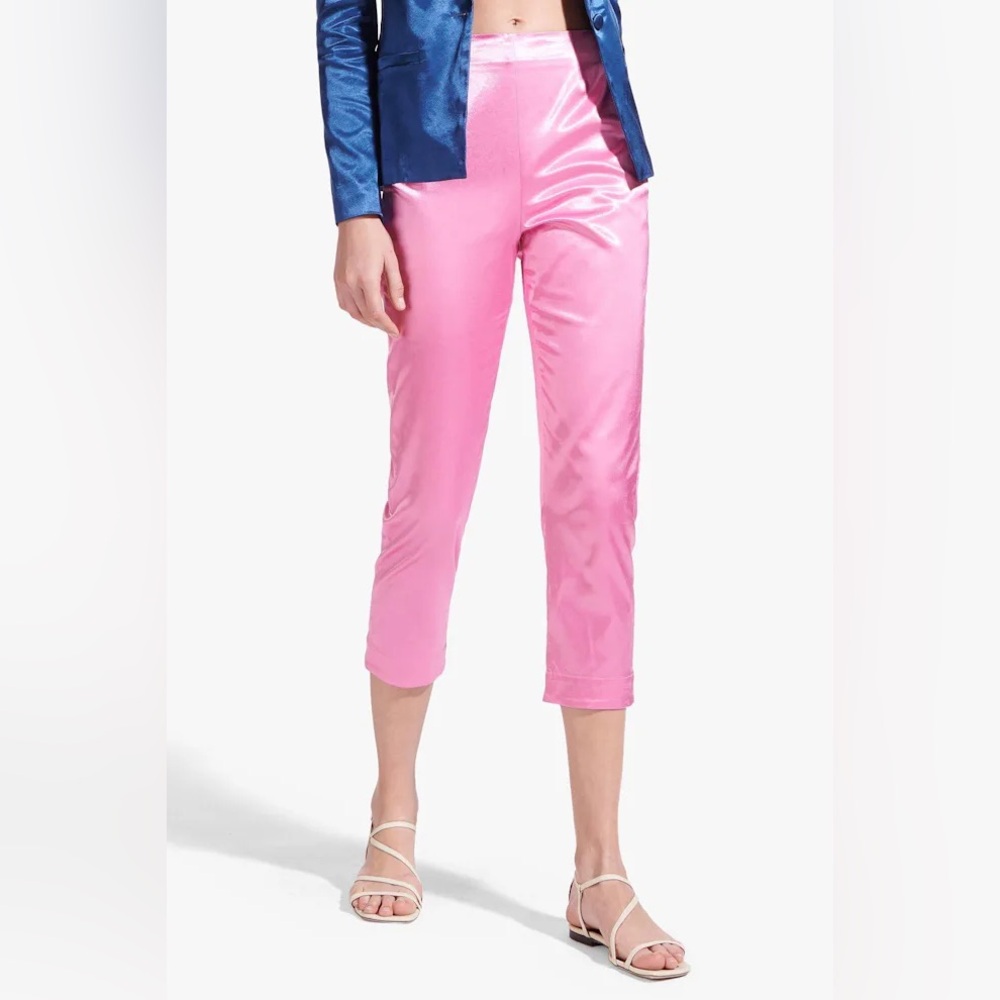 STAUD Mikayel Cropped Satin Slim Leg Pants
